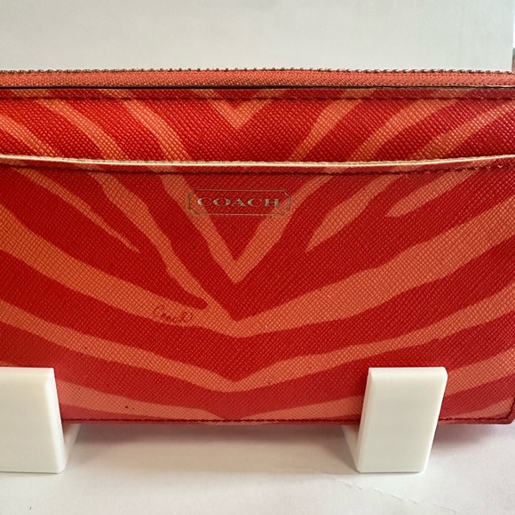Coach Vibrant Red and Orange Zebra Print Accordion Striped Wallet - Picture 2 of 11